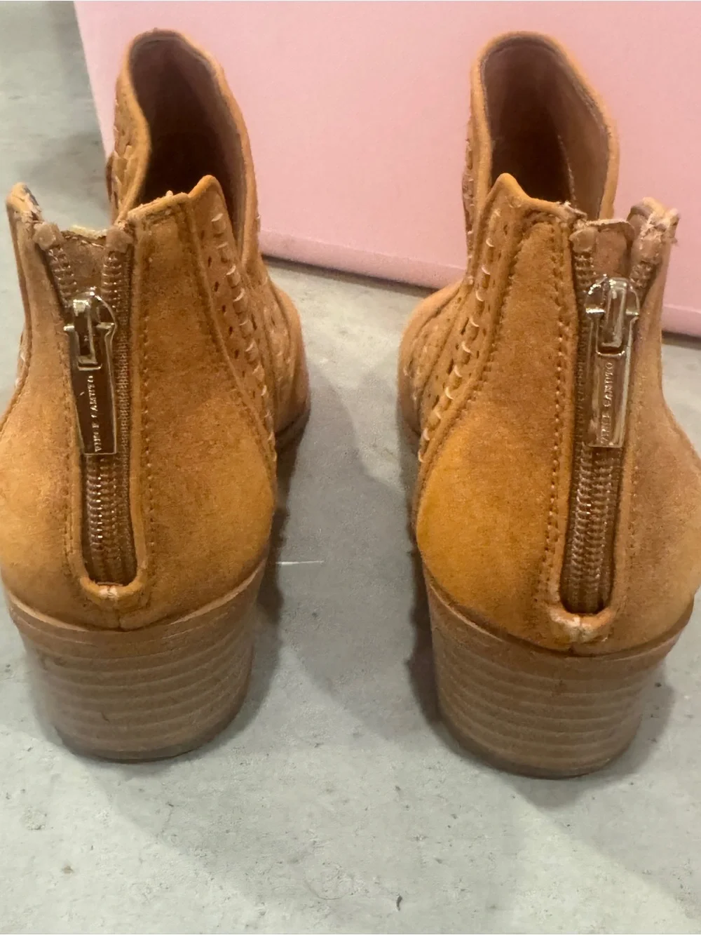 Suede Cutout Ankle Booties in Tan